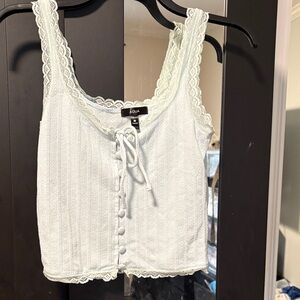 Bloomingdales from the brand -Aqua Lace Trim Button-Down Crop Top - Light Blue